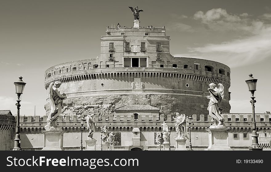 Sant Angelo Castle and Bridge in Rome, Italy. Sant Angelo Castle and Bridge in Rome, Italy.