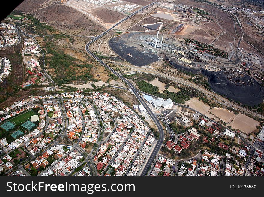 Aerial view of San Luis Potosi, Mexico from a plane. Aerial view of San Luis Potosi, Mexico from a plane