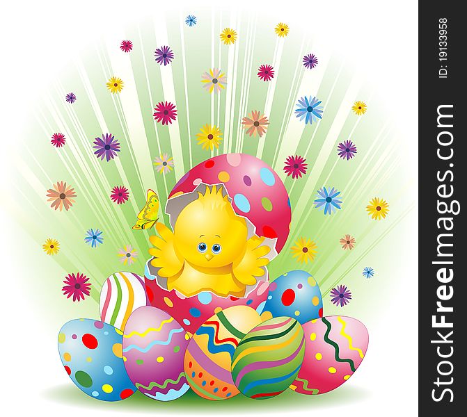 Easter Chick and Eggs Background