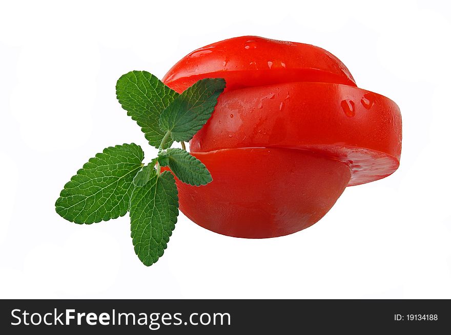 Tomatoes on a white anderground