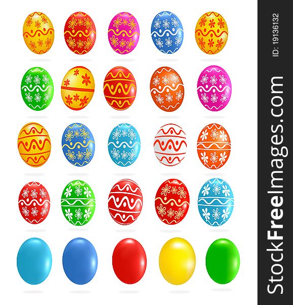 Big Set With Colorful Easter Eggs. Vector