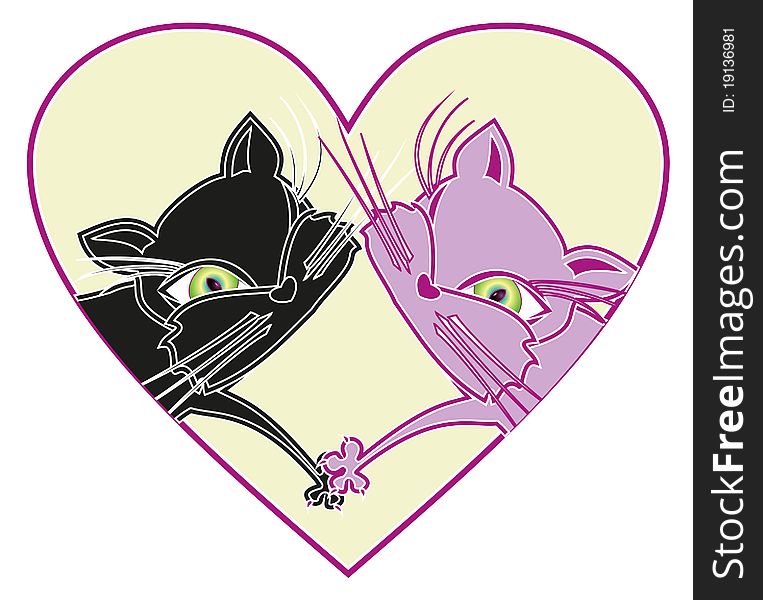 vector Illustration of two cute cats in love. vector Illustration of two cute cats in love