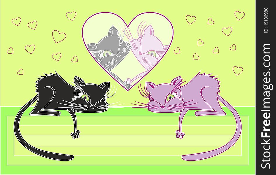 Cats In Love. Vector Illustration