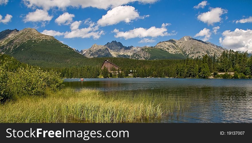 Lake Strbske Pleso. Behind the High Tatras - Slovakia.