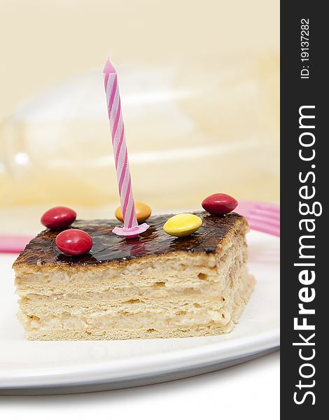 Slice of delicious birthday cake. Slice of delicious birthday cake