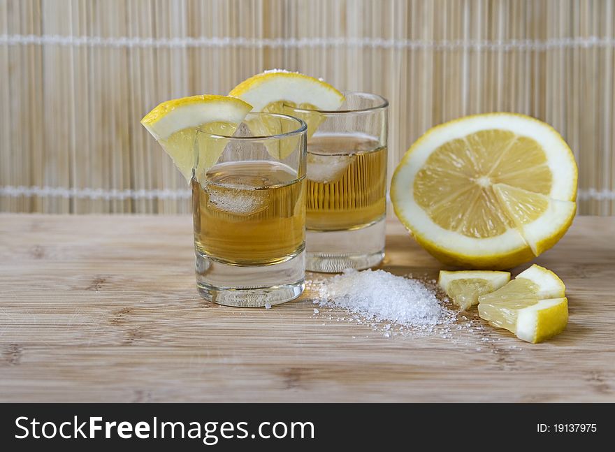 Tequila with lemon and salt