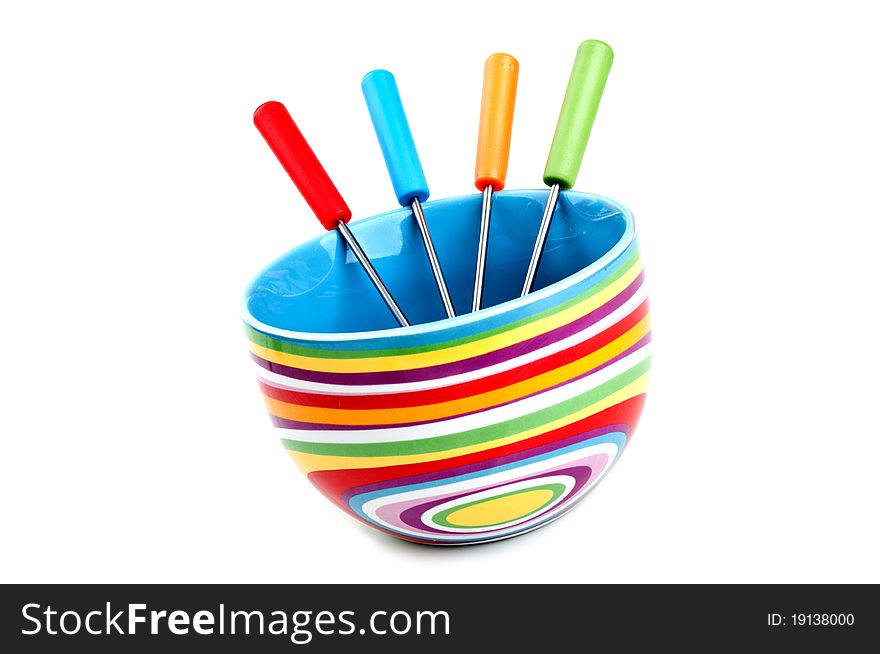 Colored fondue cup isolated on a white background