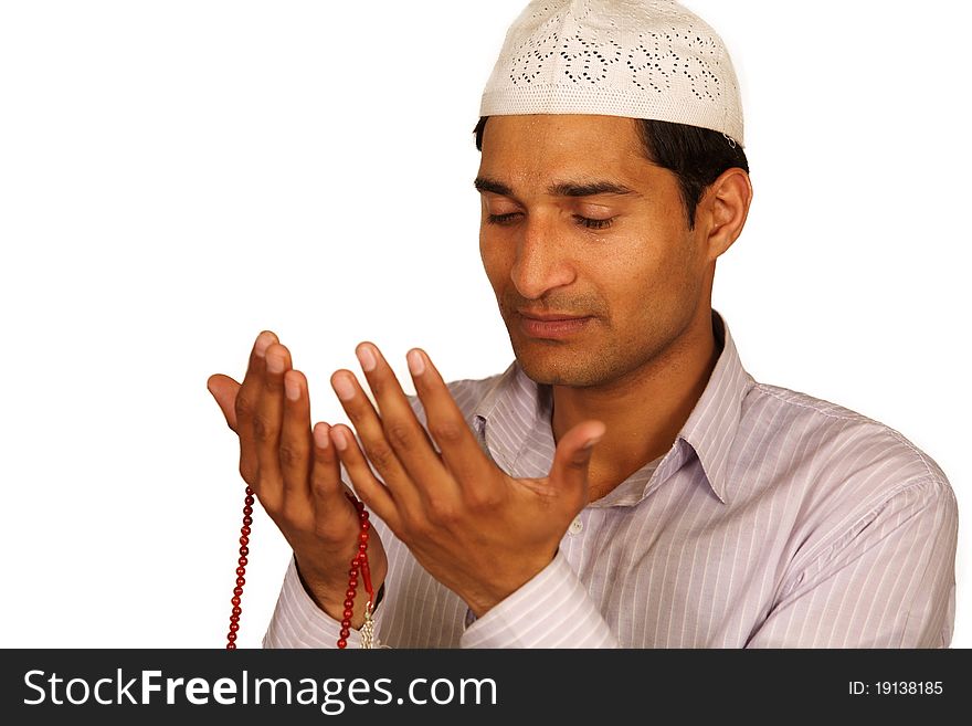 Hands with muslim prayer beads. Hands with muslim prayer beads