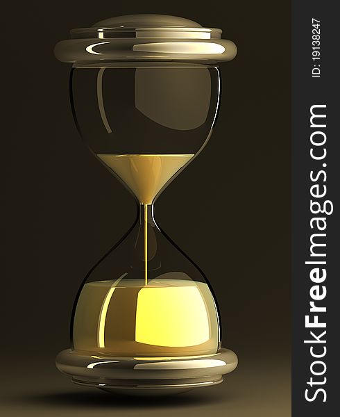 Closeup of hourglass in warm black and dark isolated on white background 3d render. with clipping path