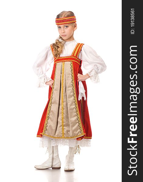 Portrait of a dancing young girl in Belarussian national dress. Portrait of a dancing young girl in Belarussian national dress.