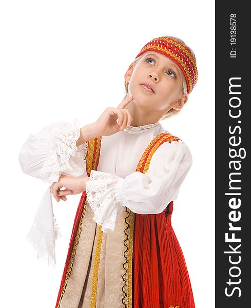 Portrait of a dancing young girl in Belarussian national dress. Portrait of a dancing young girl in Belarussian national dress.