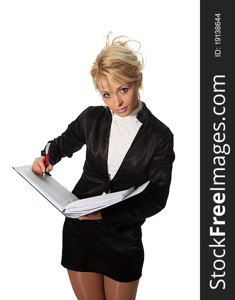 Young businesswoman hold a file. Young businesswoman hold a file