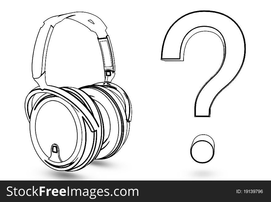 Headphone with question sign on wite background
