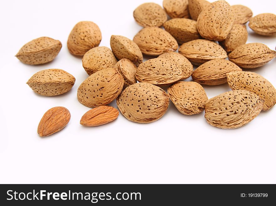 Almond nuts on white background. Almond nuts on white background