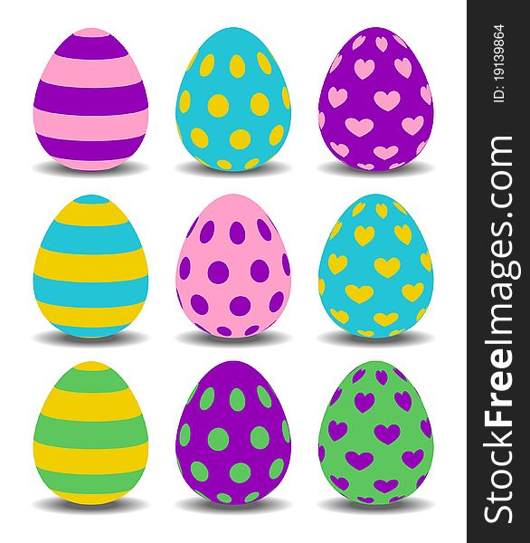 The set of colorful easter eggs. The set of colorful easter eggs