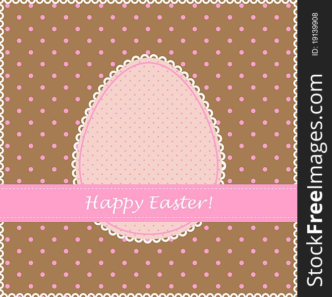 Easter card in retro style. Pink egg on brown dotted background. Easter card in retro style. Pink egg on brown dotted background