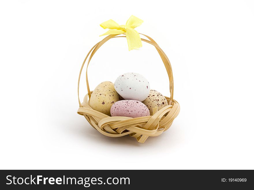 Basket Of Candy Coated Chocolate Easter Eggs