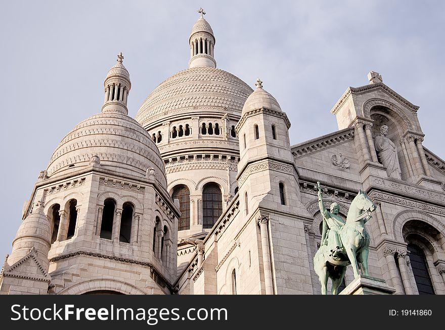 View of the white Sacre Coeur in Montmartre Paris. View of the white Sacre Coeur in Montmartre Paris