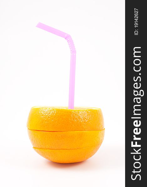 Orange fruit with drinking straw. Orange fruit with drinking straw
