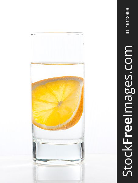 Mineral water with orange slice. Mineral water with orange slice