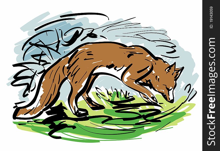 Illustration of a wolf hunt
