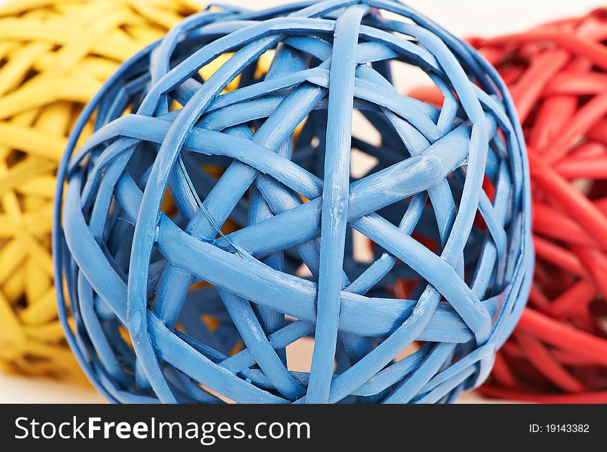 Multi colored wicker balls closeup