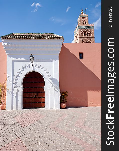 Door to the famous Koutoubia Mosque at Marrakesh, Morocco. Door to the famous Koutoubia Mosque at Marrakesh, Morocco.