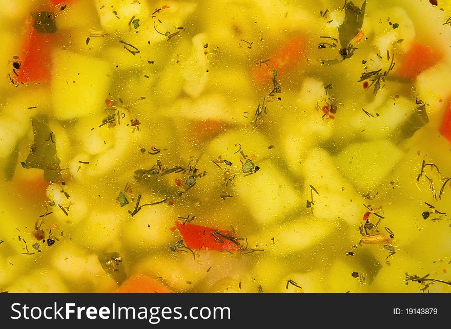 Close up view of appetizing vegetable soup background.