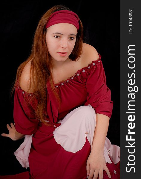 Portrait of a Young Gypsy Girl Sitting Down (Halloween Costume)