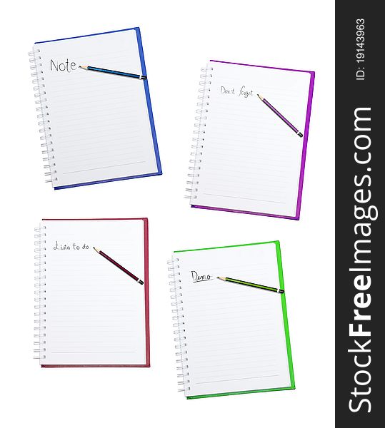 The set of book with pencil and the write word of not , don't forget, list to do, and demo. The set of book with pencil and the write word of not , don't forget, list to do, and demo