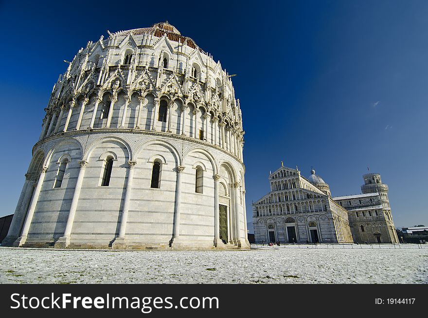 Piazza Dei Miracoli In Pisa After A Snowstorm