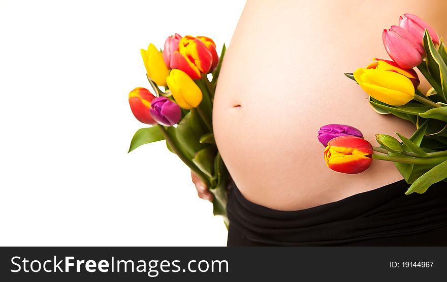 Pregnant Woman Belly With Tulip