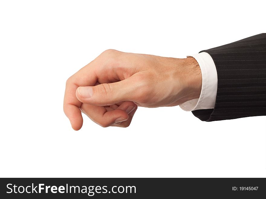 Male hand in a business suit receiving something. Male hand in a business suit receiving something