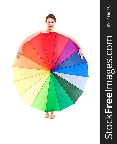 Girl with colorful umbrella with isolated background. Girl with colorful umbrella with isolated background