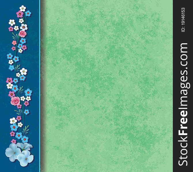 Abstract grunge background with flowers on blue