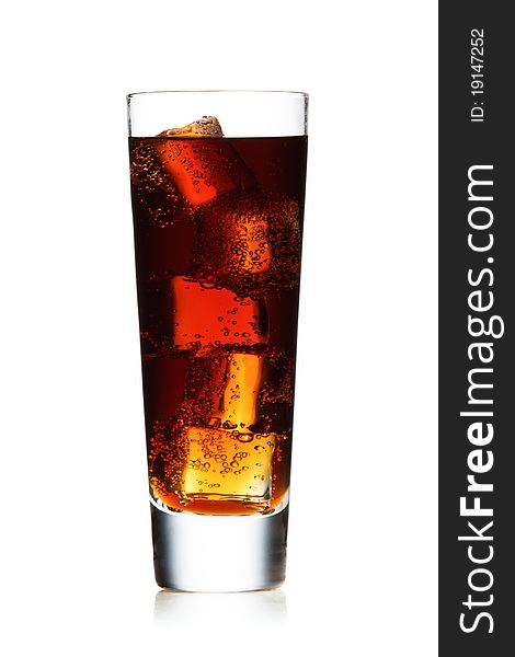 Glass with cola with ice isolated on white. Glass with cola with ice isolated on white