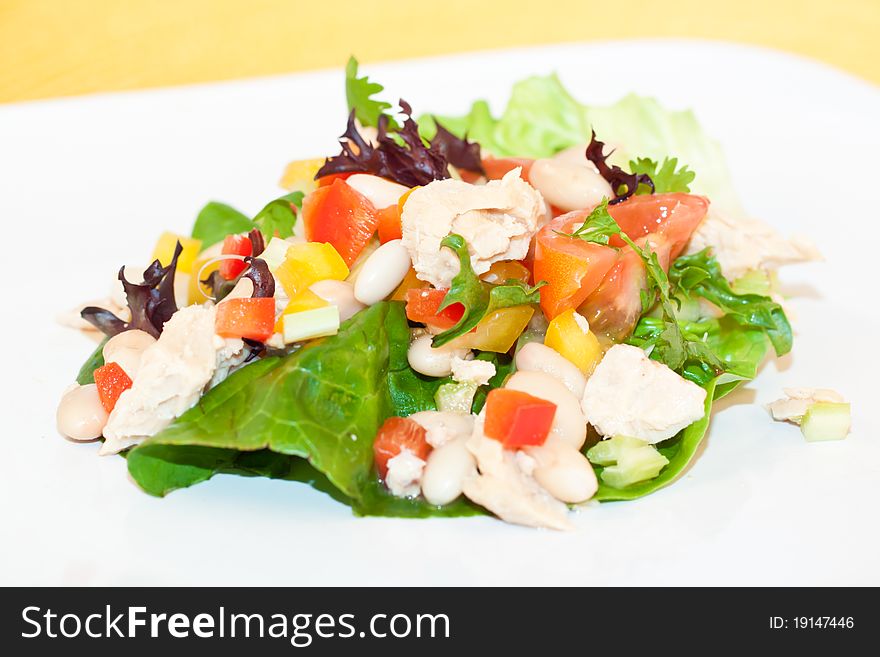 Tuna salad with white beans closeup. Tuna salad with white beans closeup