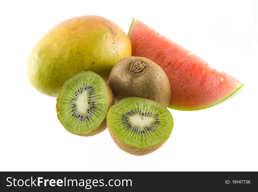 A selection of tropical Fruits on a white background,