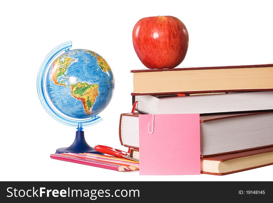 The Globe On Books Isolated On A White