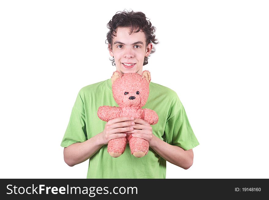 The boy and toy on a white background. The boy and toy on a white background