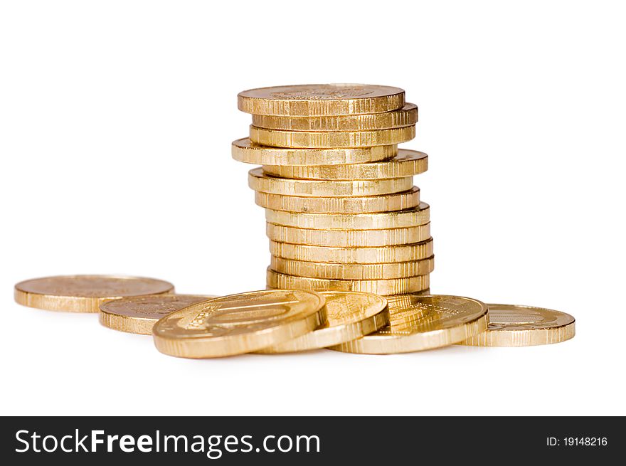 Golden coins isolated on white background