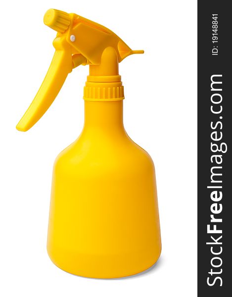 Isolated yellow plastic sprayer on white background