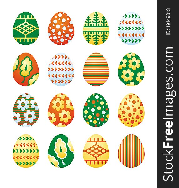 Set of colorful Easter eggs with different patterns