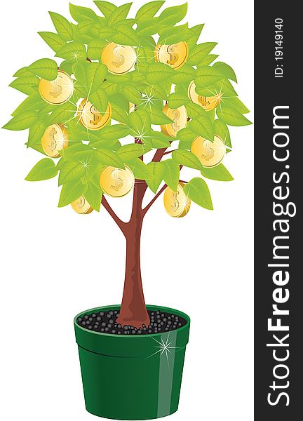 Tree in a flowerpot with gold coins. Tree in a flowerpot with gold coins.
