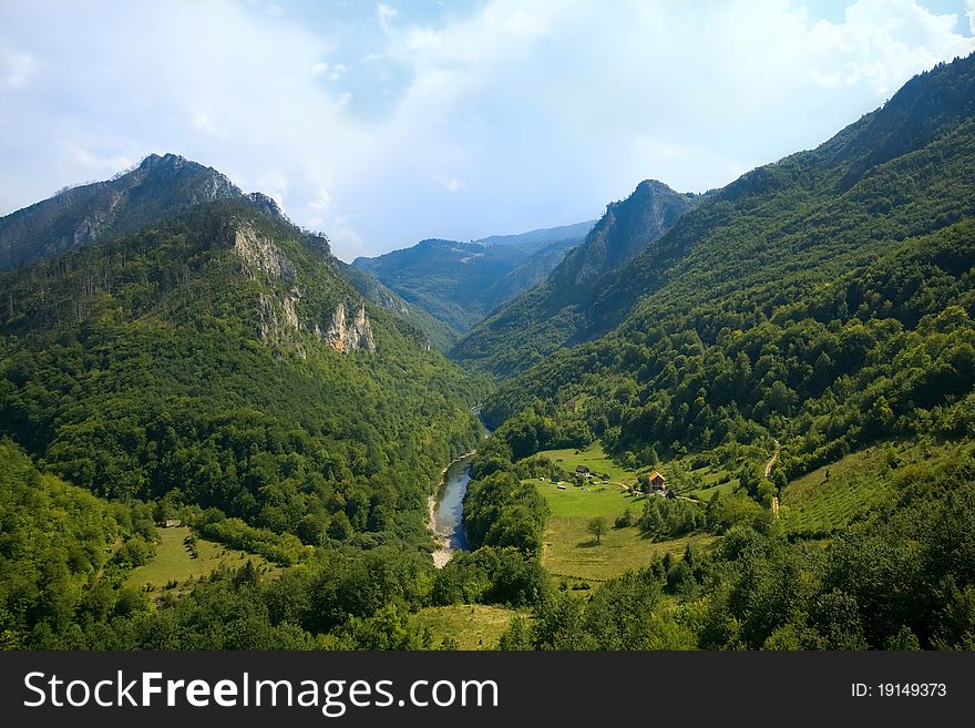 Montenegro. Mountains. Tara river canyon in bright sunny weather