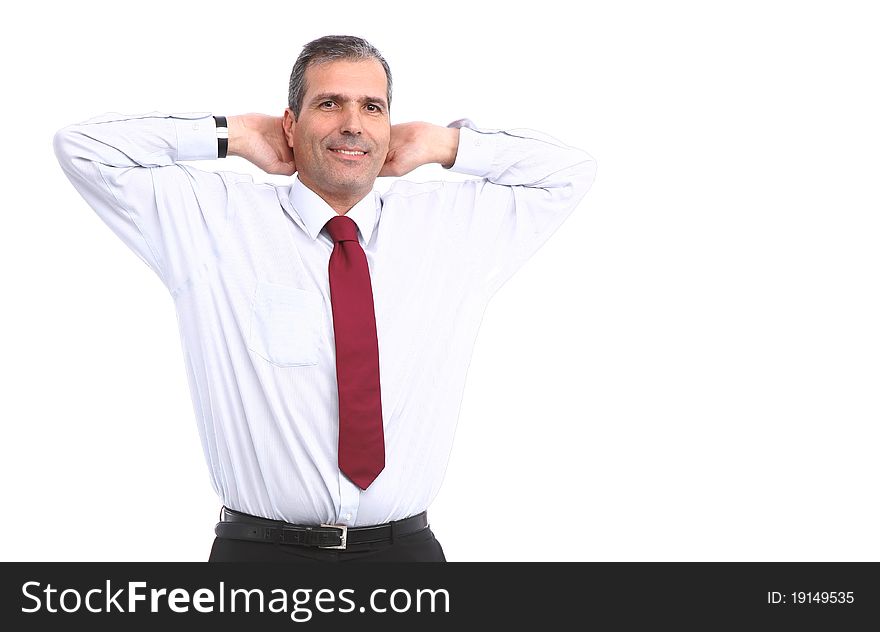 Business man relaxing on a white background