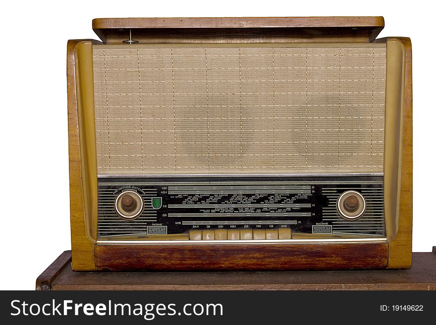 Radio  old  retro   device  isolated on the white