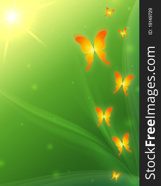 Green Background With Butterflys