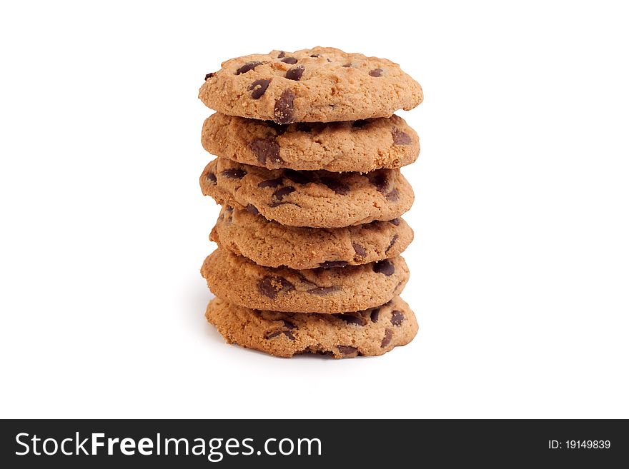 Chocolate cookies tower isolated on white background