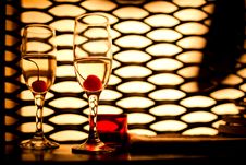 Glasses With Champagne And Cherry Royalty Free Stock Photos Glasses With Champagne And Cherry Royalty Free Stock Photos